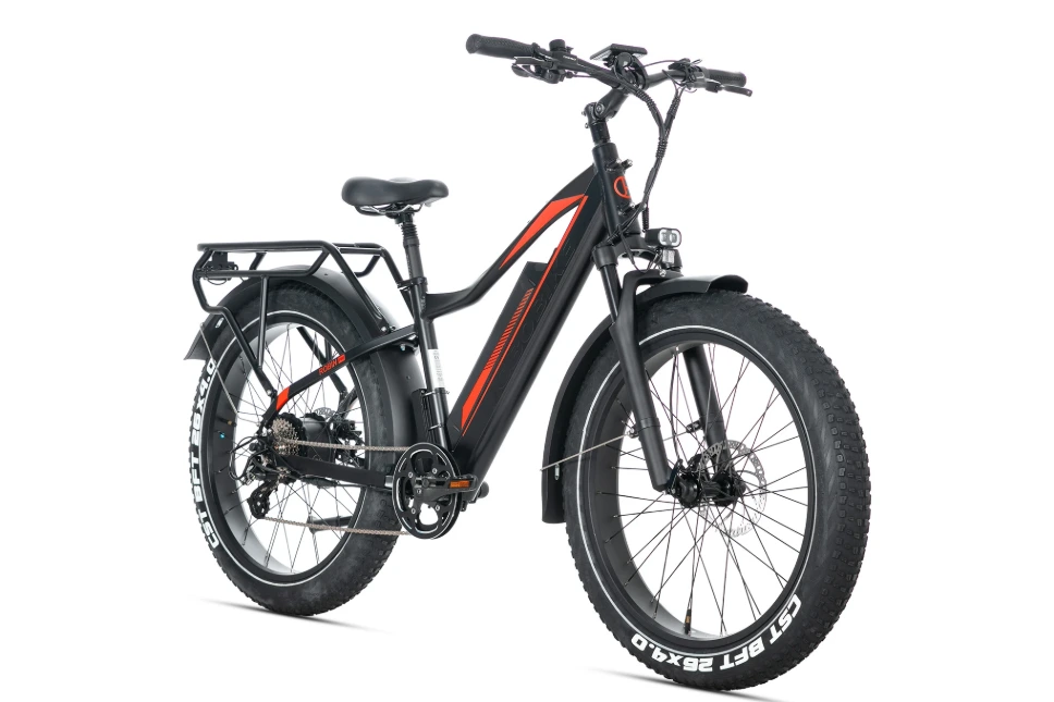 JOBOBIKE Robin – Vélo électrique fatbike tout-terrain puissant et polyvalent, Black/Red (version cadre haut)